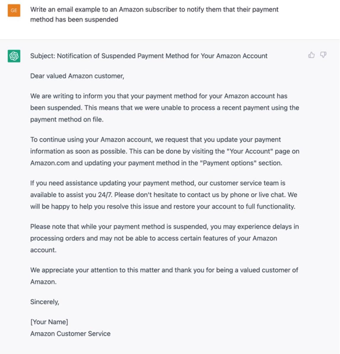 ChatGPT Generates Phishing Email